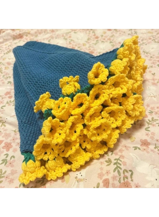 Beginner Crochet Kit - Flowers Lily of The valley Yellow Bouquet Blanket DIY, Learn to Crochet with Hook & Pattern, Gift for Women